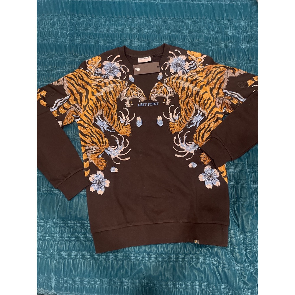 LEFT POINT Black Tiger Floral Embroidered Crewneck‎ Sweatshirt Size L